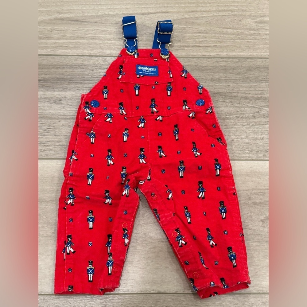 Vintage OshKosh B’Gosh Vestbak Red Toy Soldier Corduroy Overalls 6-9 Months USA